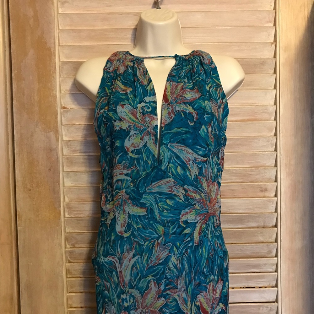 Vintage Blue Floral Maxi Keyhole Dress S Wedding